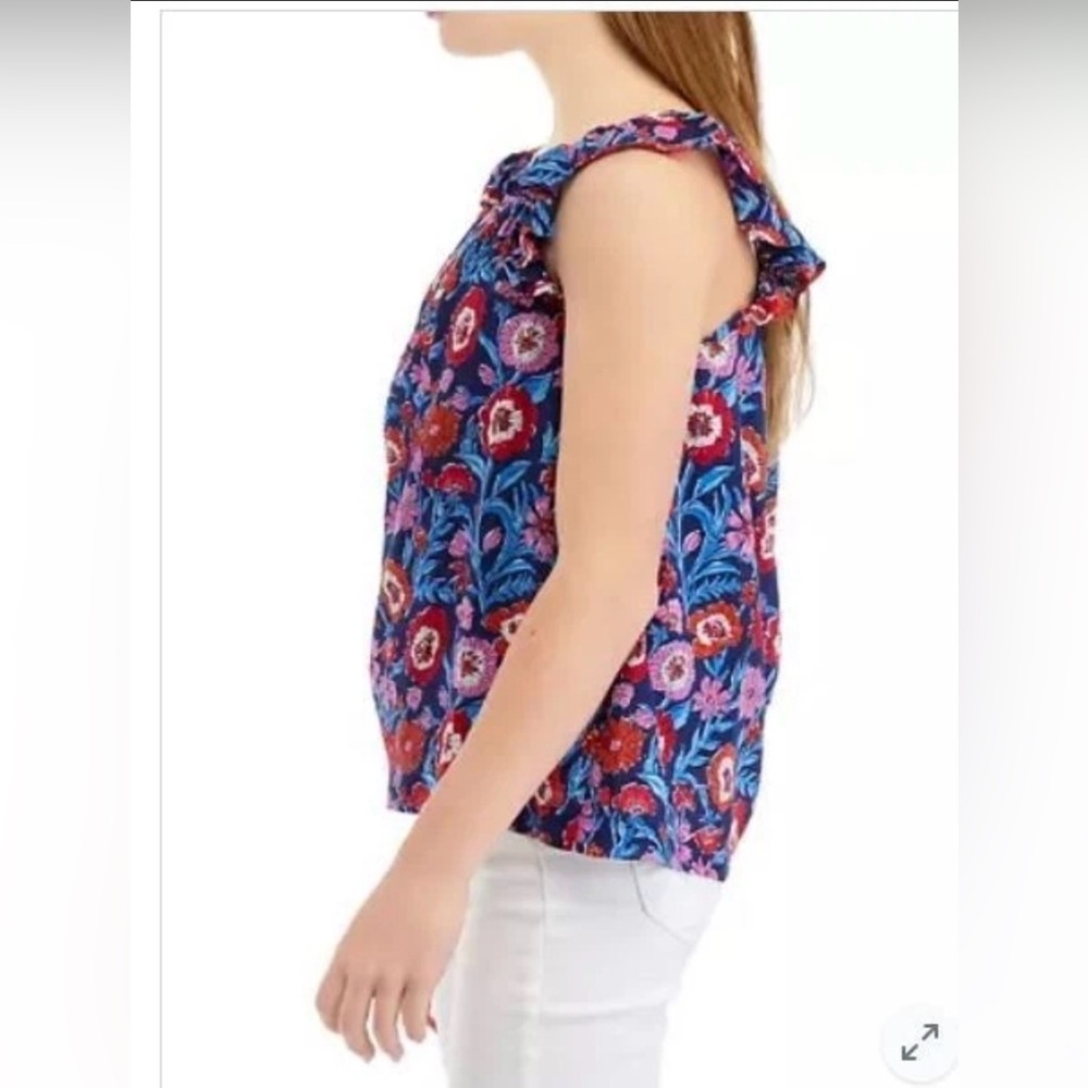 Vineyard Vines Girl's Sleeveless Tisbury Floral Tank Top Blue Pink Cotton Medium - Picture 2 of 10